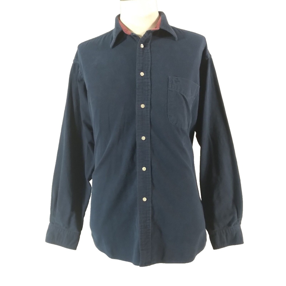 Tommy Hilfiger Flannel Shirt Mens L Blue Button Down Vintage Heavy Cotton Solid
